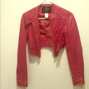 Girls Pink Faux Leather Jacket